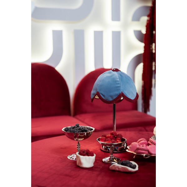 Лампа Dome Цветочек, голубой велюр + бордовая тесьма - изображение 2