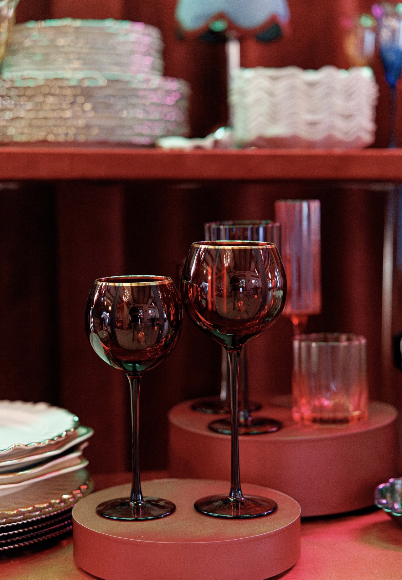 Сет бокалов Siren рубиновых с золотой каймой