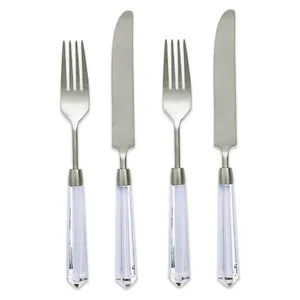 Столовые приборы Prism прозрачно-серебряные, сет 4 предмета