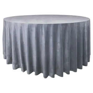 Скатерть велюр, круглая, серо-голубая
