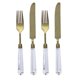 Столовые приборы Prism прозрачно-золотые, сет 4 предмета