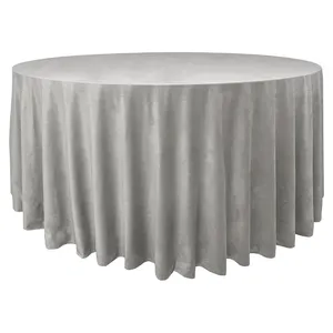 Скатерть велюр, круглая, светло-серая