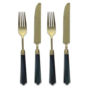 Столовые приборы Prism черно-золотые, сет 4 предмета