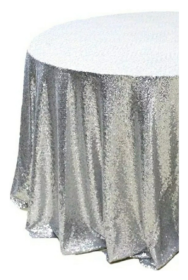 Скатерть с пайетками, круглая, серебряная