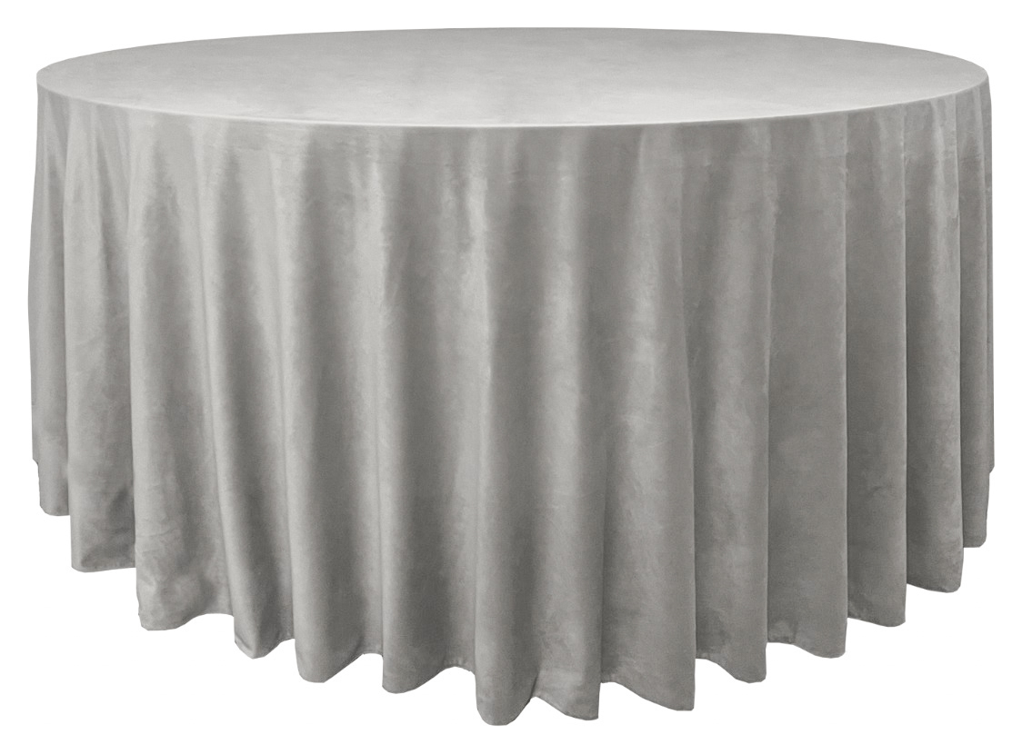 Скатерть велюр, круглая, светло-серая