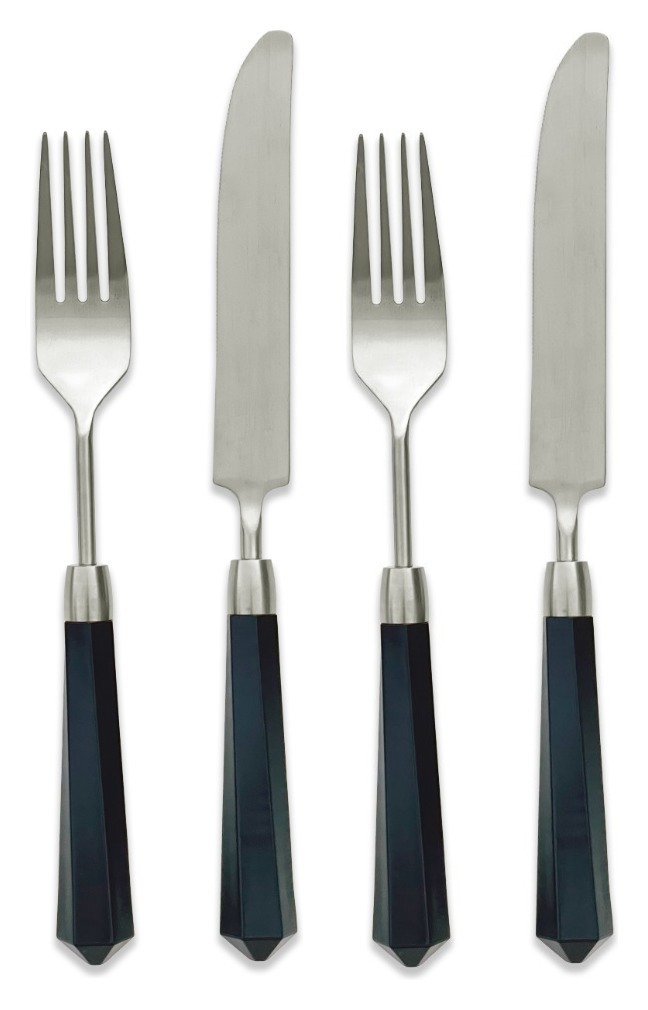 Столовые приборы Prism черно-серебряные, сет 4 предмета
