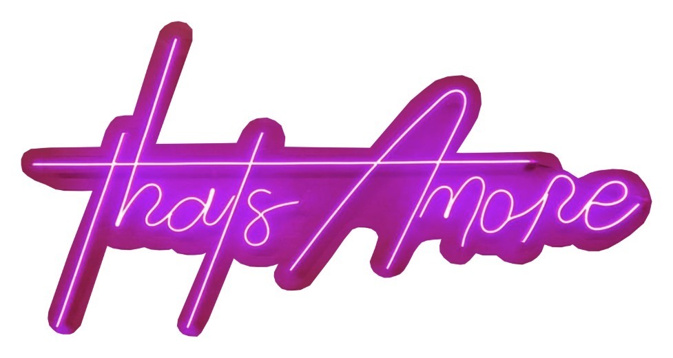 Неоновая надпись "That's Amore", розовая