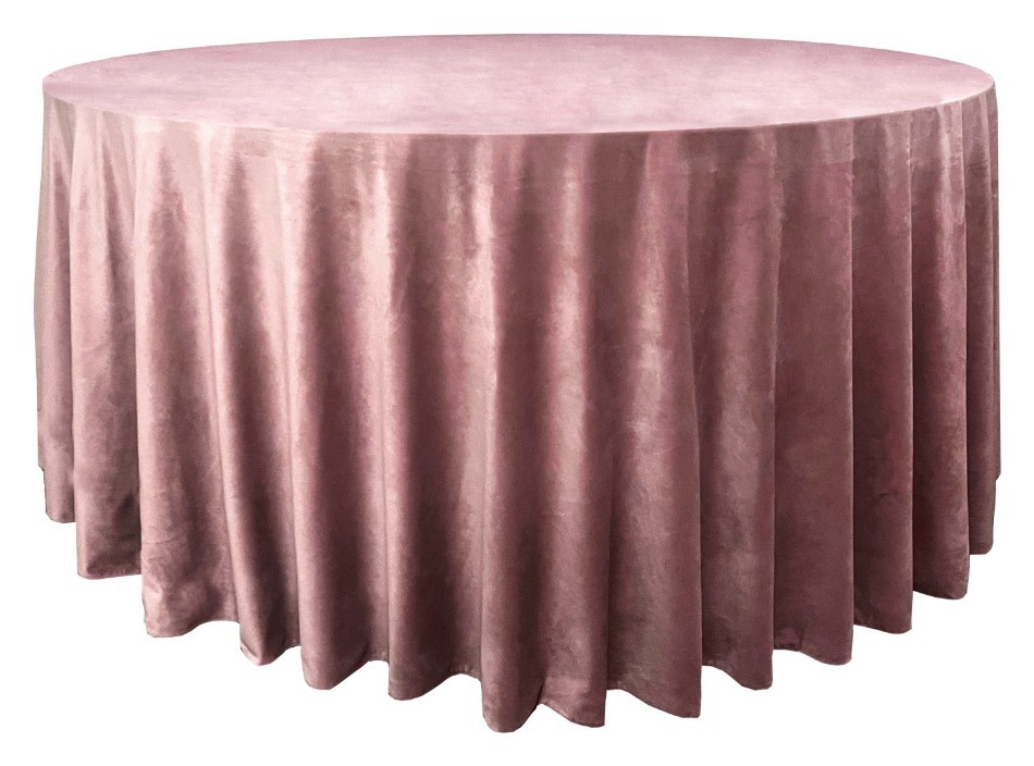 Скатерть велюр, круглая, пыльно-розовая
