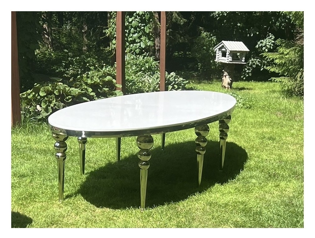 Стол Oval-Silver 400 (белый глянцевый МДФ)