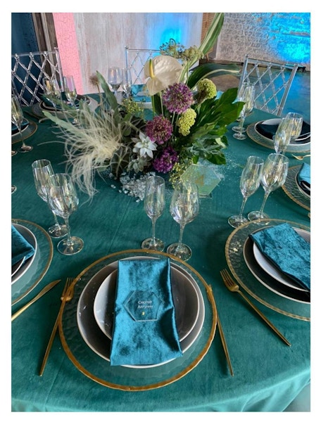 Скатерть велюр, круглая, бирюзовая